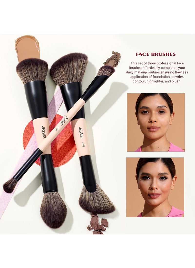 Jessup Makeup Brushes Set 9pcs, 7pcs Double Sided Makeup Brushes, 2pcs Makeup Sponges, Foundation Concealer Blush Eyeshadow Contour Powder Gift Packaging T506