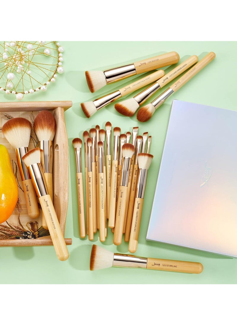Jessup Brand 25pcs Beauty Bamboo Professional Makeup Brushes Make up Brush Tools kit Foundation Powder Blushes Eye Shader Cosmetics Tools T135