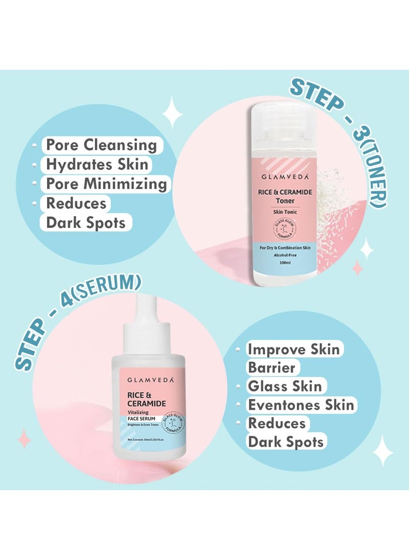 korean rice and ceramide 7 step weekly skincare routine for women with gift box face wash peel off mask toner serum under eye cream moisturizer and sunscreen