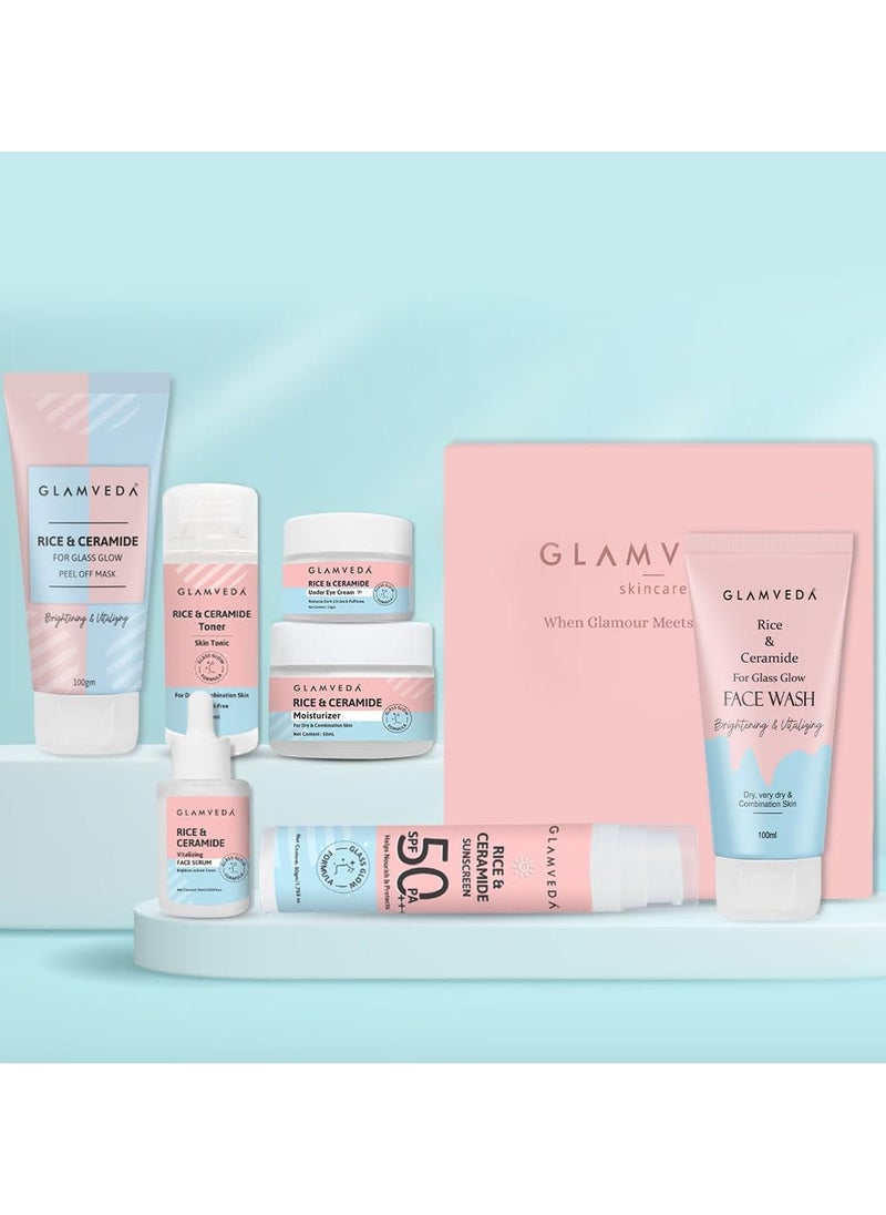 korean rice and ceramide 7 step weekly skincare routine for women with gift box face wash peel off mask toner serum under eye cream moisturizer and sunscreen