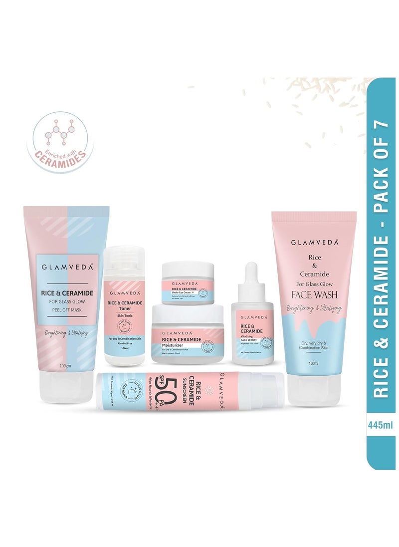 korean rice and ceramide 7 step weekly skincare routine for women with gift box face wash peel off mask toner serum under eye cream moisturizer and sunscreen