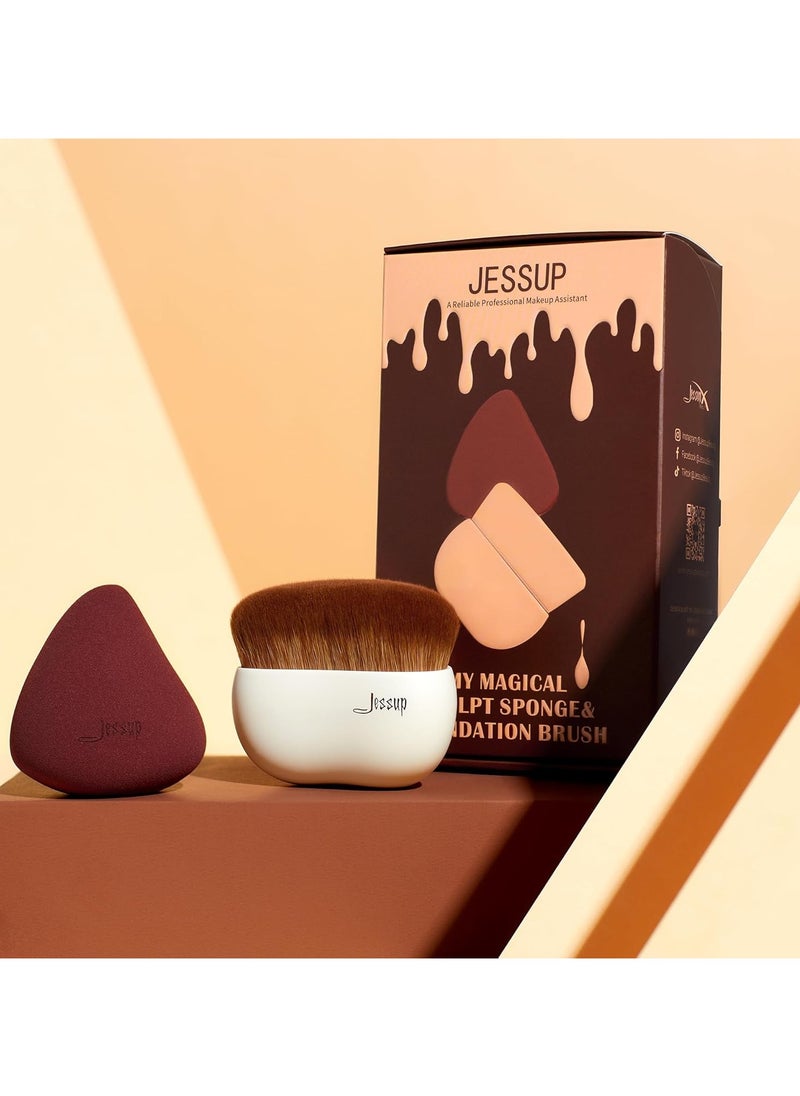 Jessup Makeup Brush Light Gray Foundation Brush with Makeup Sponge 1pc Kabuki Brush for Liquid, Cream or Flawless Powder Cosmetics Face Boby Brush T882