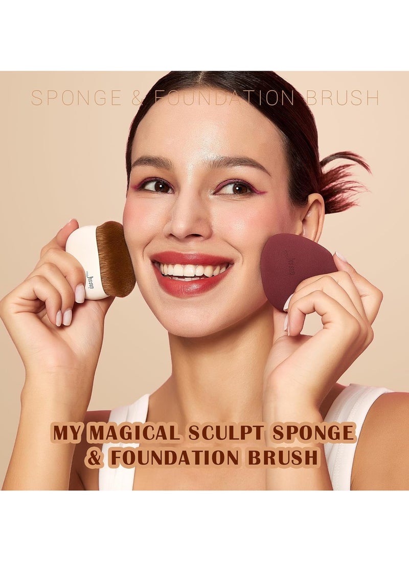 Jessup Makeup Brush Light Gray Foundation Brush with Makeup Sponge 1pc Kabuki Brush for Liquid, Cream or Flawless Powder Cosmetics Face Boby Brush T882