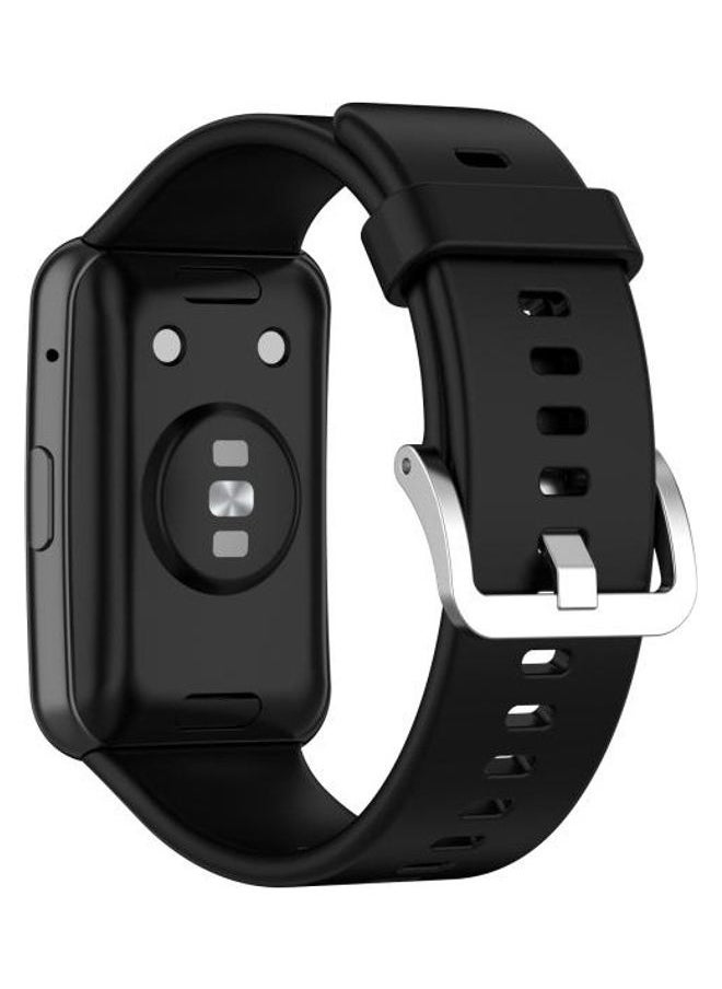 Silicone Replacement Band With Stainless Steel Buckle For Huawei Watch Fit Black