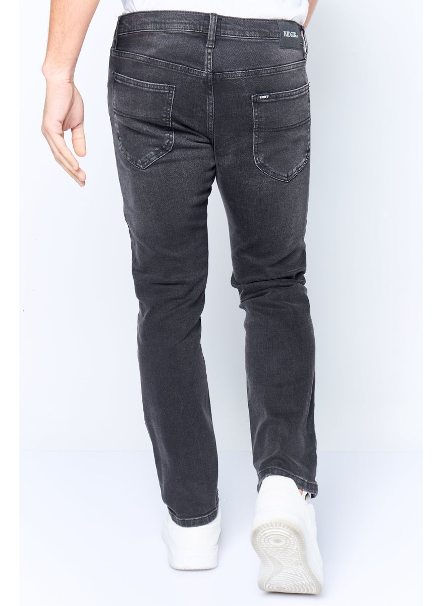 Men Regular Fit Washed Stretchable Denim Jeans, Grey