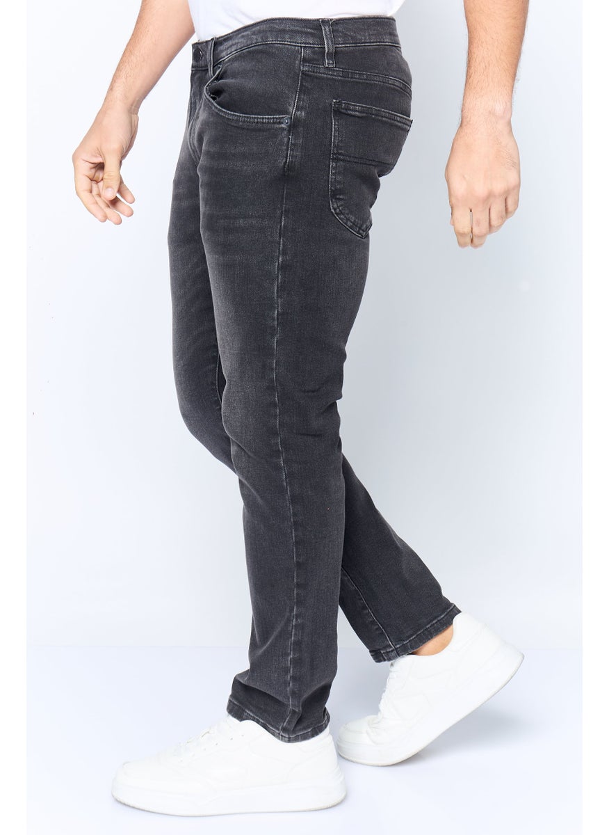 Men Regular Fit Washed Stretchable Denim Jeans, Grey
