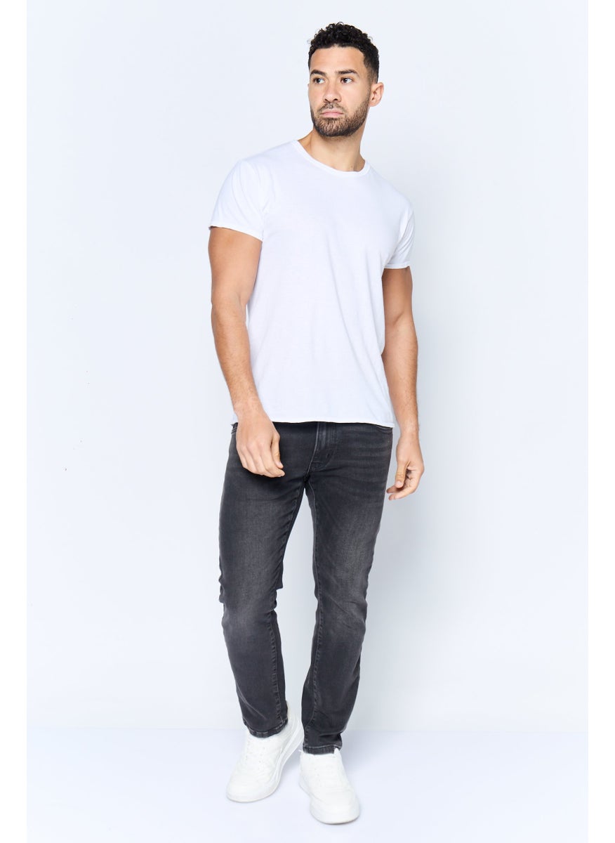 Men Regular Fit Washed Stretchable Denim Jeans, Grey