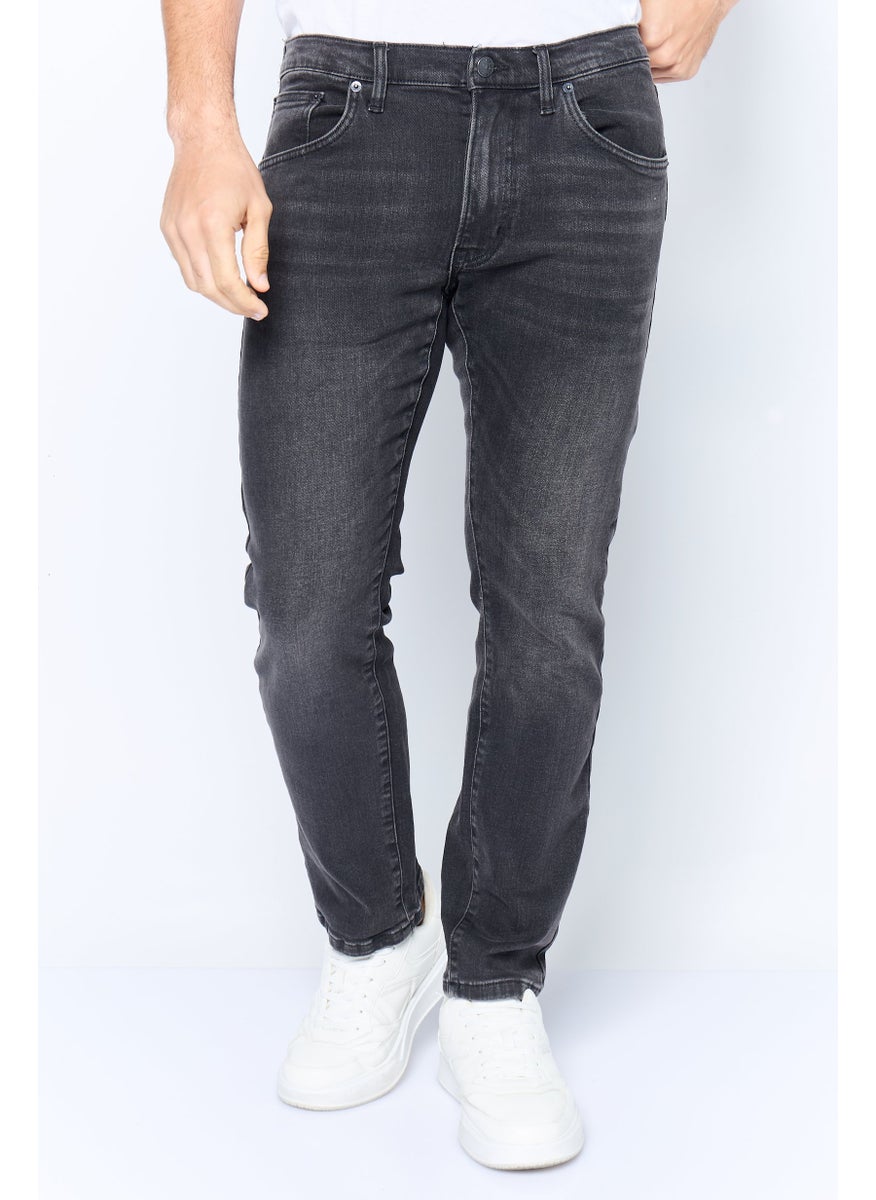 Men Regular Fit Washed Stretchable Denim Jeans, Grey