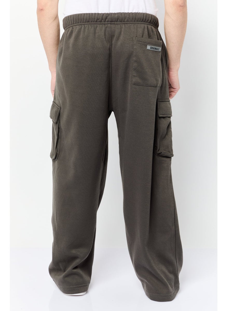 Men Regular Fit Embroidered Logo Cargo Pants, Dark Grey
