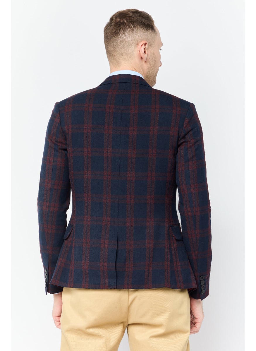 Men Super Skinny Fit Plaid Semi Formal Blazer, Multicolor