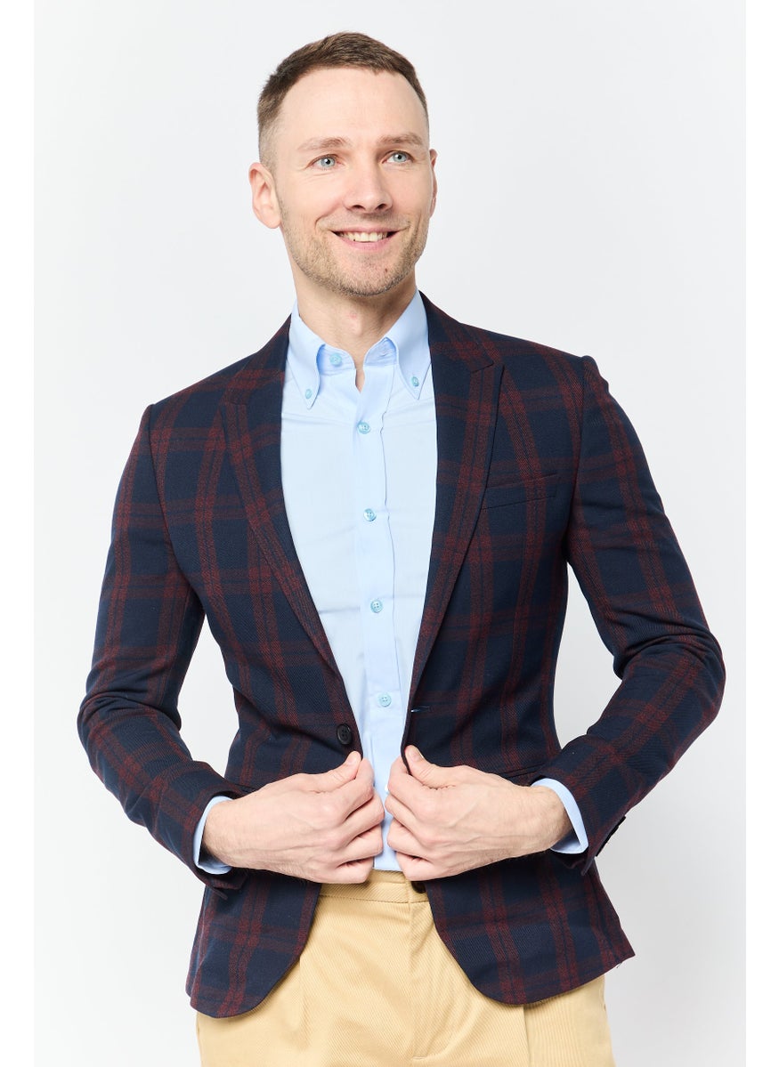 Men Super Skinny Fit Plaid Semi Formal Blazer, Multicolor