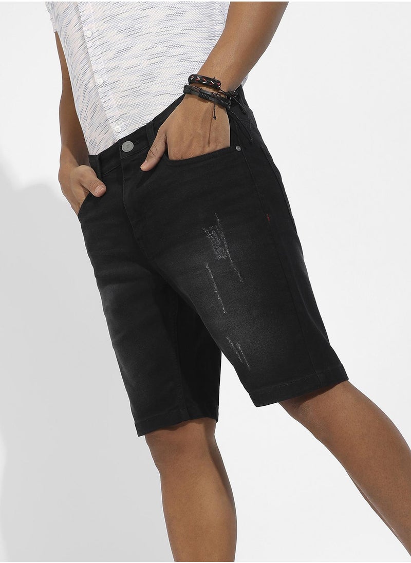 Men's Black Distressed Denim Shorts