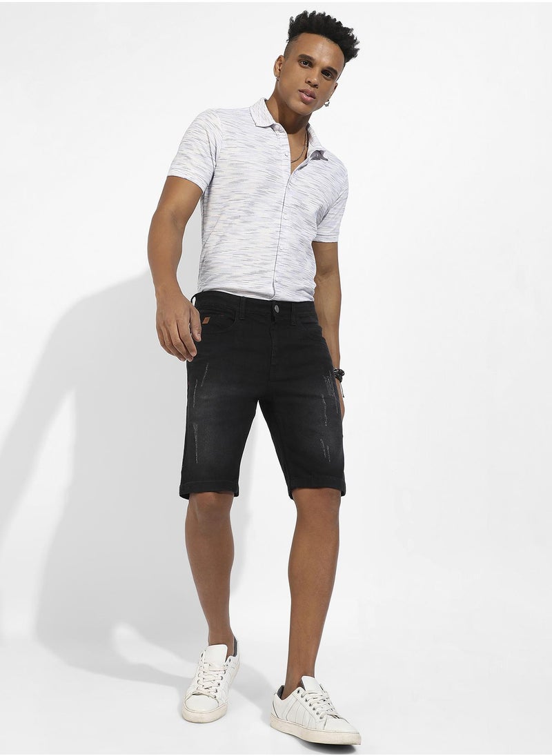 Men's Black Distressed Denim Shorts
