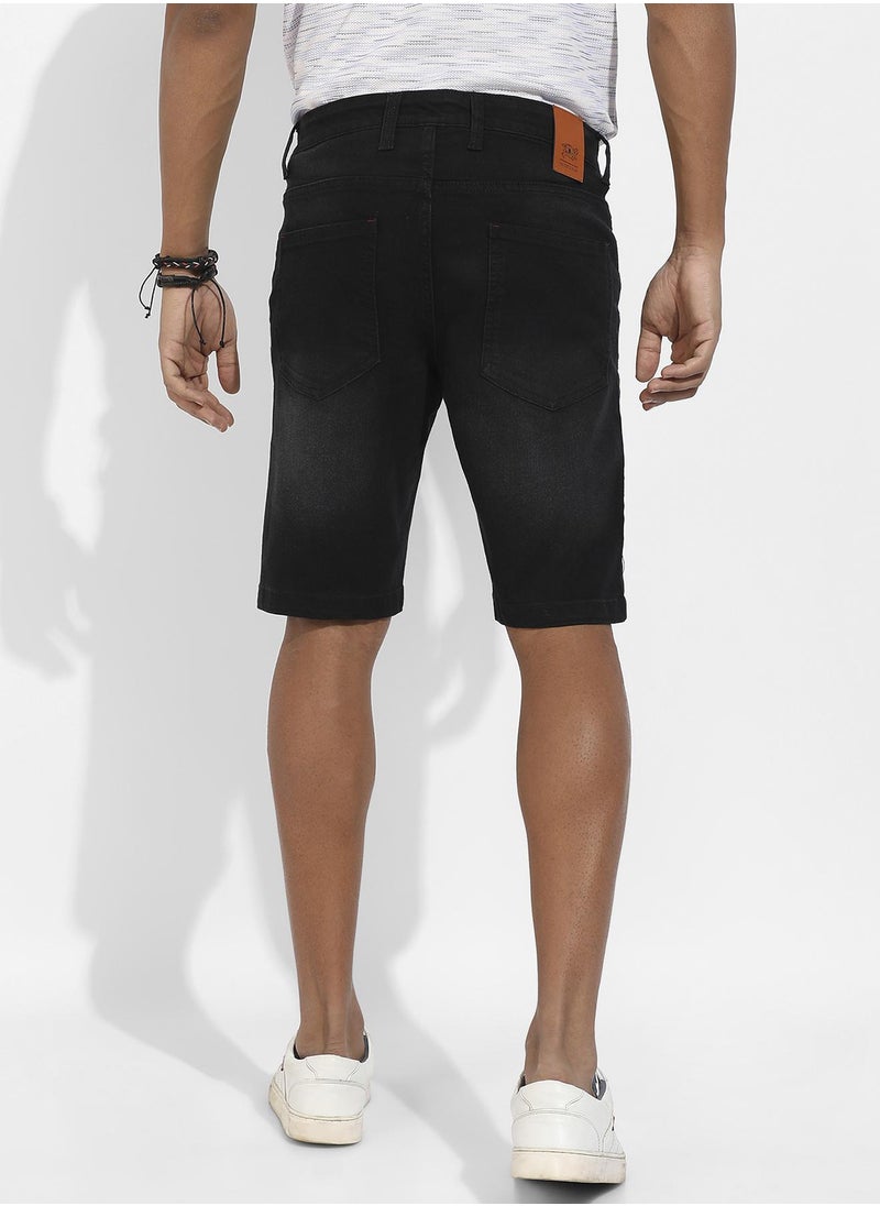Men's Black Distressed Denim Shorts