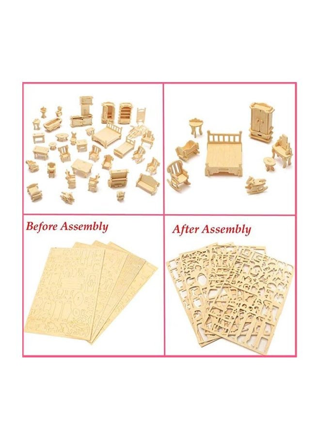 34-Piece Wooden 3D Dollhouse Furniture Puzzle