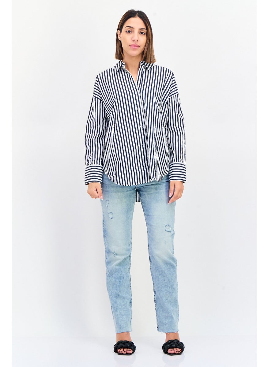Women Regular Fit Stipe Long Sleeves Casual Shirt, Multicolor