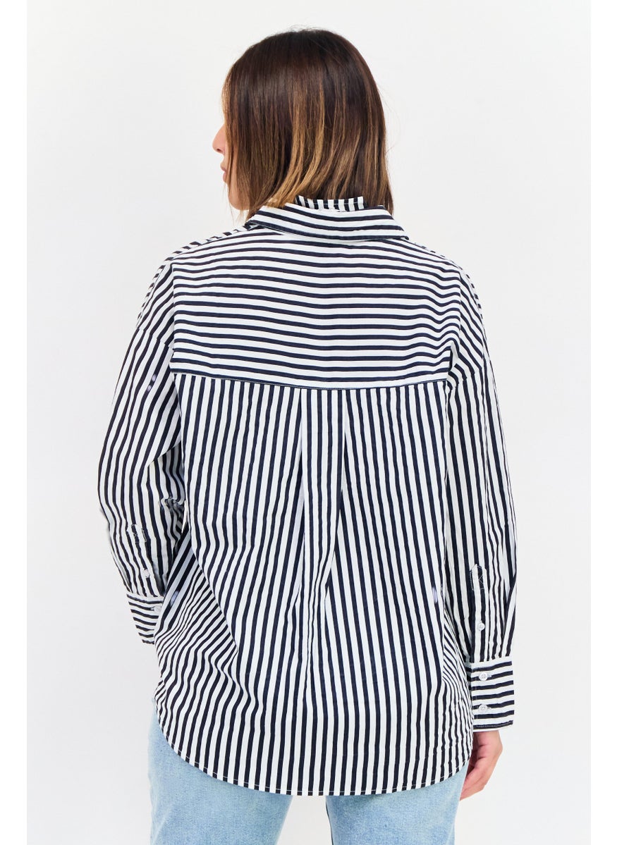 Women Regular Fit Stipe Long Sleeves Casual Shirt, Multicolor