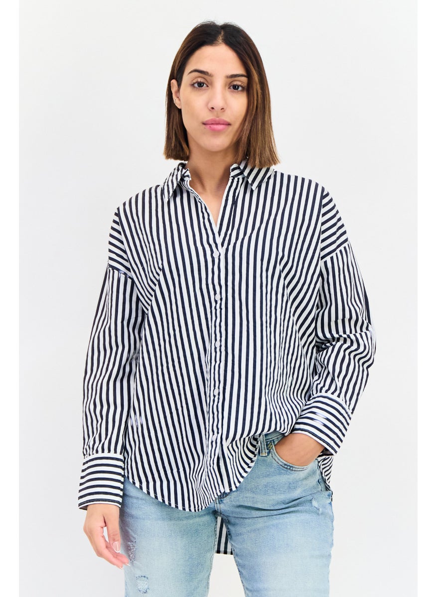 Women Regular Fit Stipe Long Sleeves Casual Shirt, Multicolor