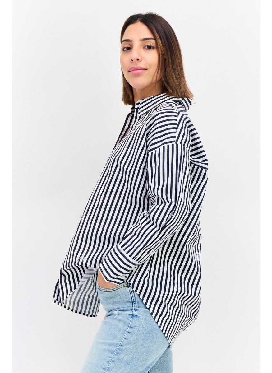 Women Regular Fit Stipe Long Sleeves Casual Shirt, Multicolor