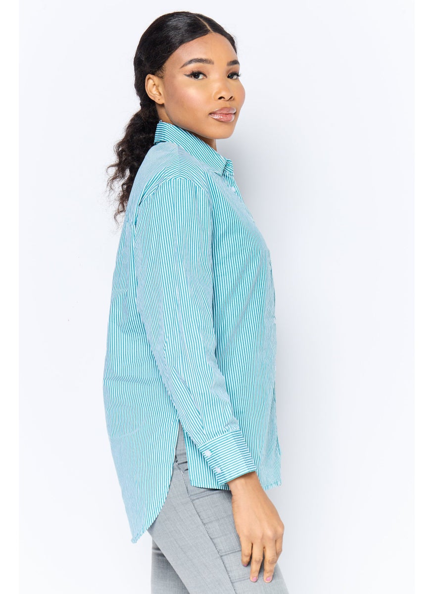 Women Regular Fit Stripe Long Sleeves Casual Shirt, Multicolor