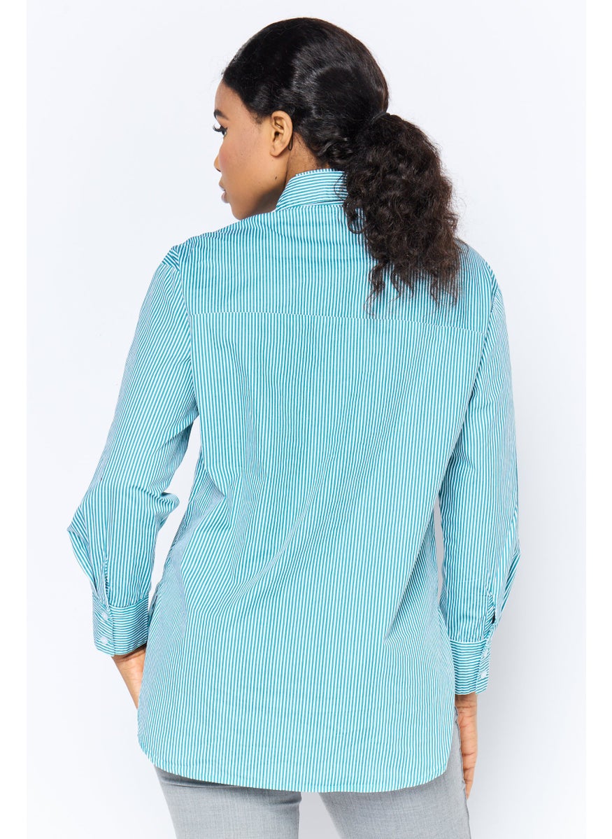Women Regular Fit Stripe Long Sleeves Casual Shirt, Multicolor