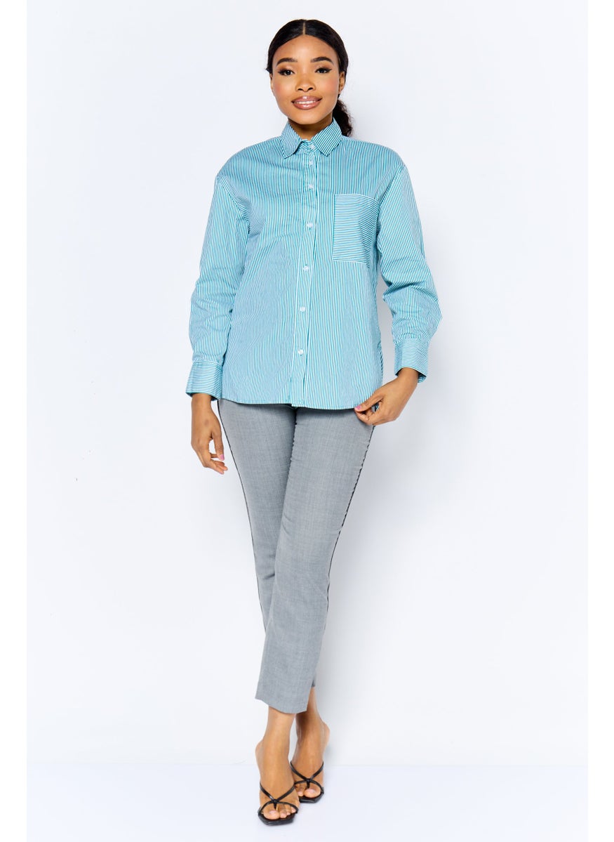 Women Regular Fit Stripe Long Sleeves Casual Shirt, Multicolor