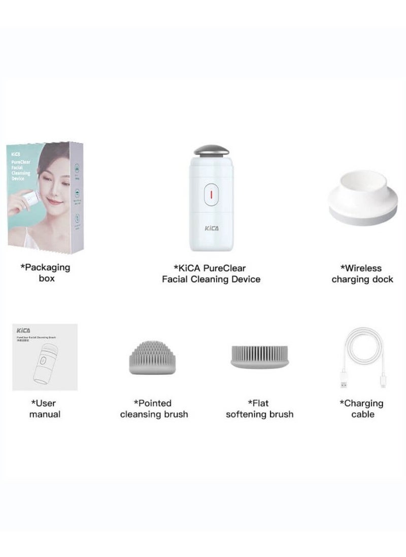 Kica PureClear Facial Cleansing Brush - soft silicone bristles, waterproof design, wireless charging, and a multi-functional alloy head KiCAPFCB (White)