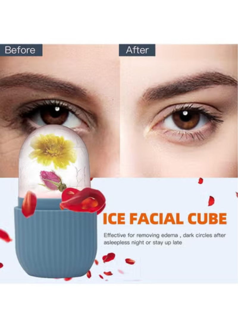 Ice Mold Ice Maker for Face with Anti-Leak& Drip System, Contour Cube Ice Roller, Silicone Ice Holder for Face Ice Face Roller Skin Care Tools Gift for Women - 4 Pcs