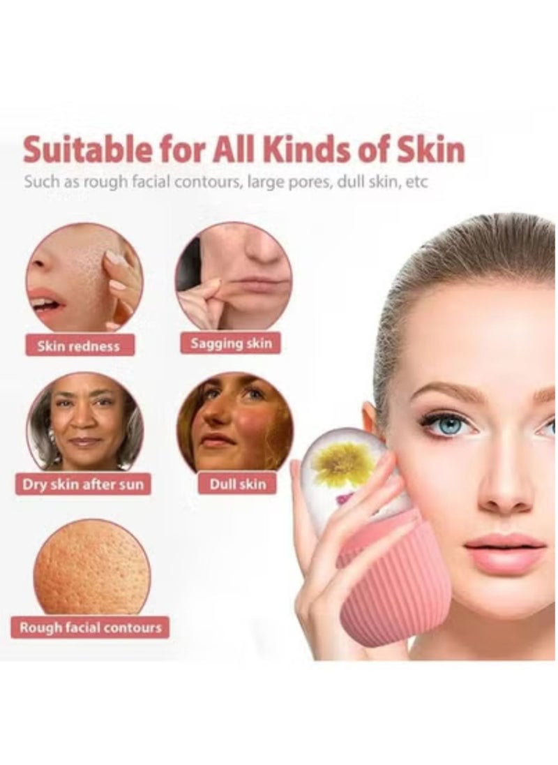 Ice Mold Ice Maker for Face with Anti-Leak& Drip System, Contour Cube Ice Roller, Silicone Ice Holder for Face Ice Face Roller Skin Care Tools Gift for Women - 4 Pcs