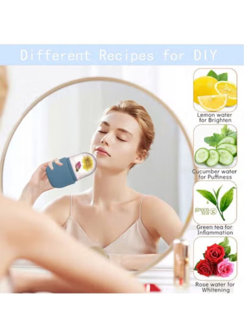 Ice Mold Ice Maker for Face with Anti-Leak& Drip System, Contour Cube Ice Roller, Silicone Ice Holder for Face Ice Face Roller Skin Care Tools Gift for Women - 4 Pcs