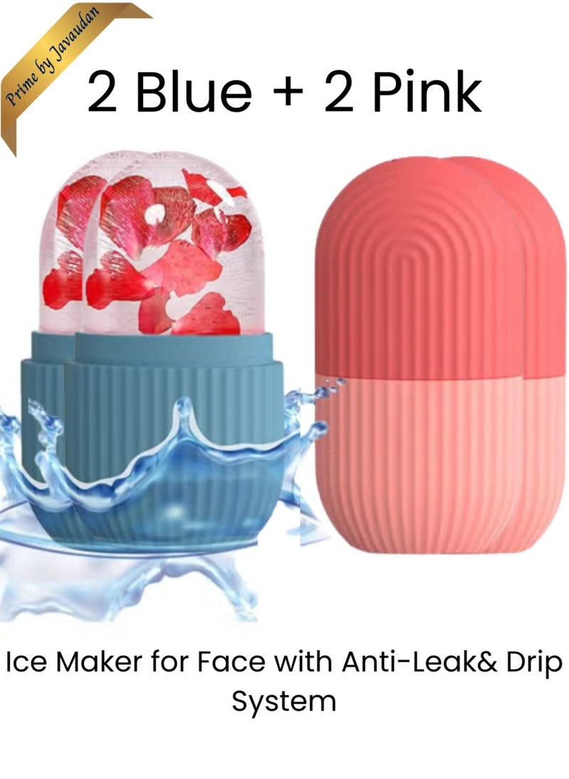 Ice Mold Ice Maker for Face with Anti-Leak& Drip System, Contour Cube Ice Roller, Silicone Ice Holder for Face Ice Face Roller Skin Care Tools Gift for Women - 4 Pcs