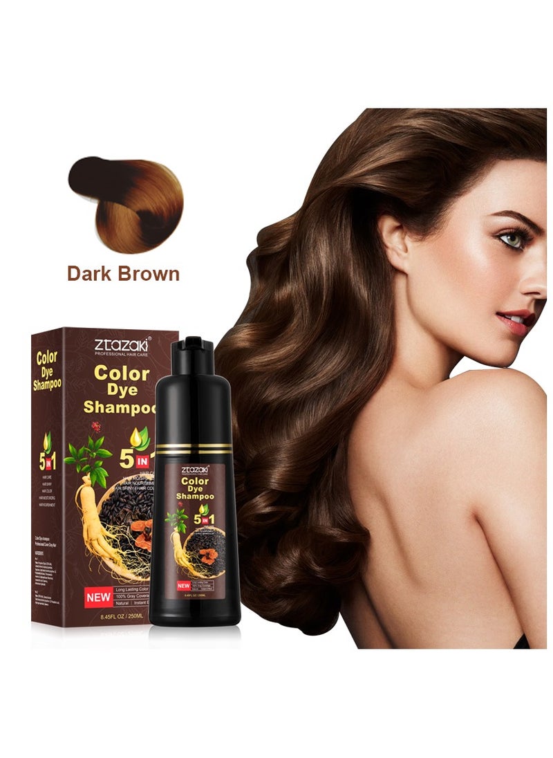 3 in 1 Hair Color Shampoo for Women – Covers Gray Hair Instantly, Dark Brown, with Ginseng, Argan Oil & Polygonum, Ammonia-Free, 250mL, At-Home Hair Dye Solution