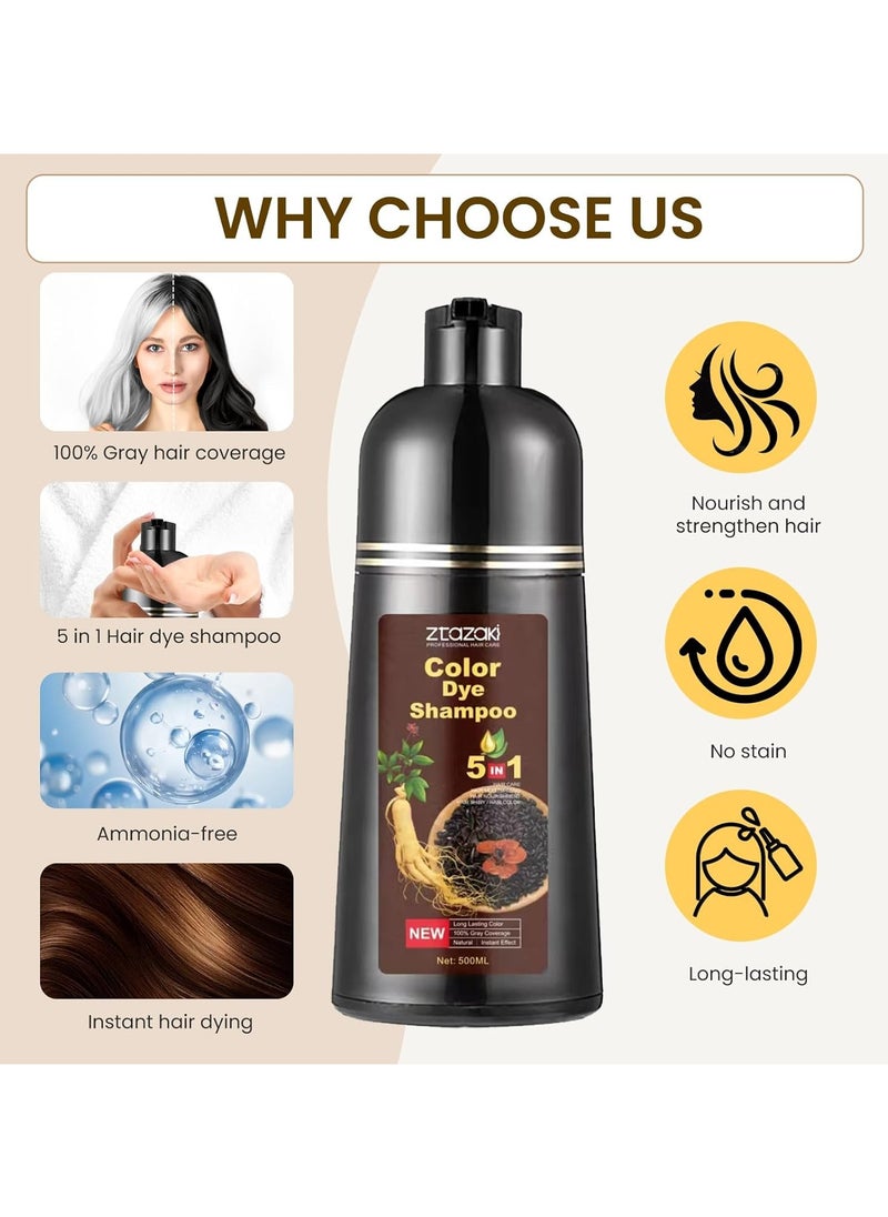 3 in 1 Hair Color Shampoo for Women – Covers Gray Hair Instantly, Dark Brown, with Ginseng, Argan Oil & Polygonum, Ammonia-Free, 250mL, At-Home Hair Dye Solution