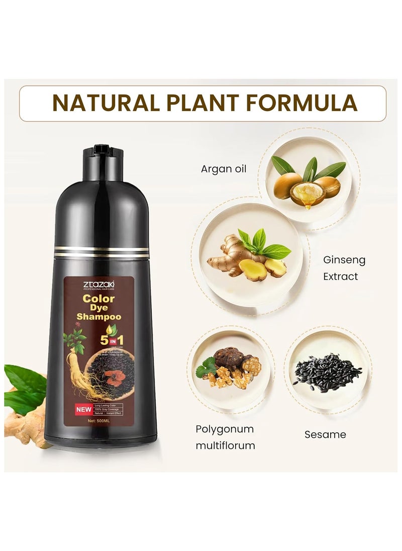 3 in 1 Hair Color Shampoo for Women – Covers Gray Hair Instantly, Dark Brown, with Ginseng, Argan Oil & Polygonum, Ammonia-Free, 250mL, At-Home Hair Dye Solution
