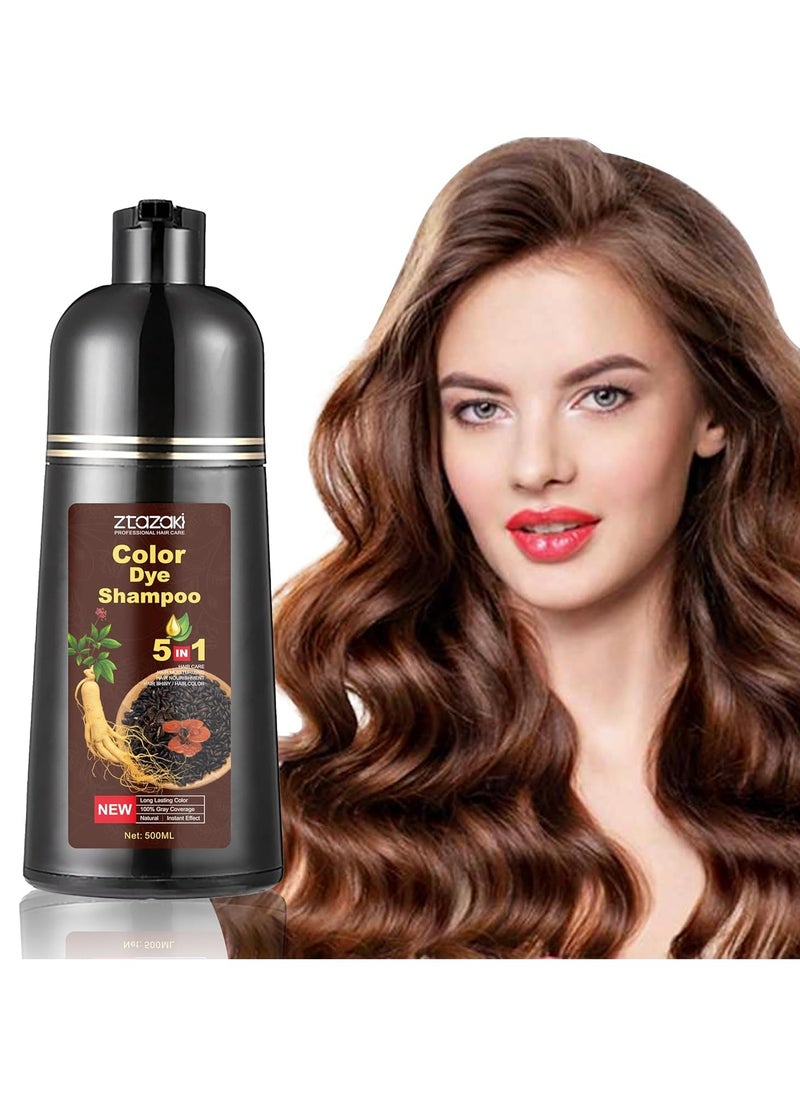 3 in 1 Hair Color Shampoo for Women – Covers Gray Hair Instantly, Dark Brown, with Ginseng, Argan Oil & Polygonum, Ammonia-Free, 250mL, At-Home Hair Dye Solution