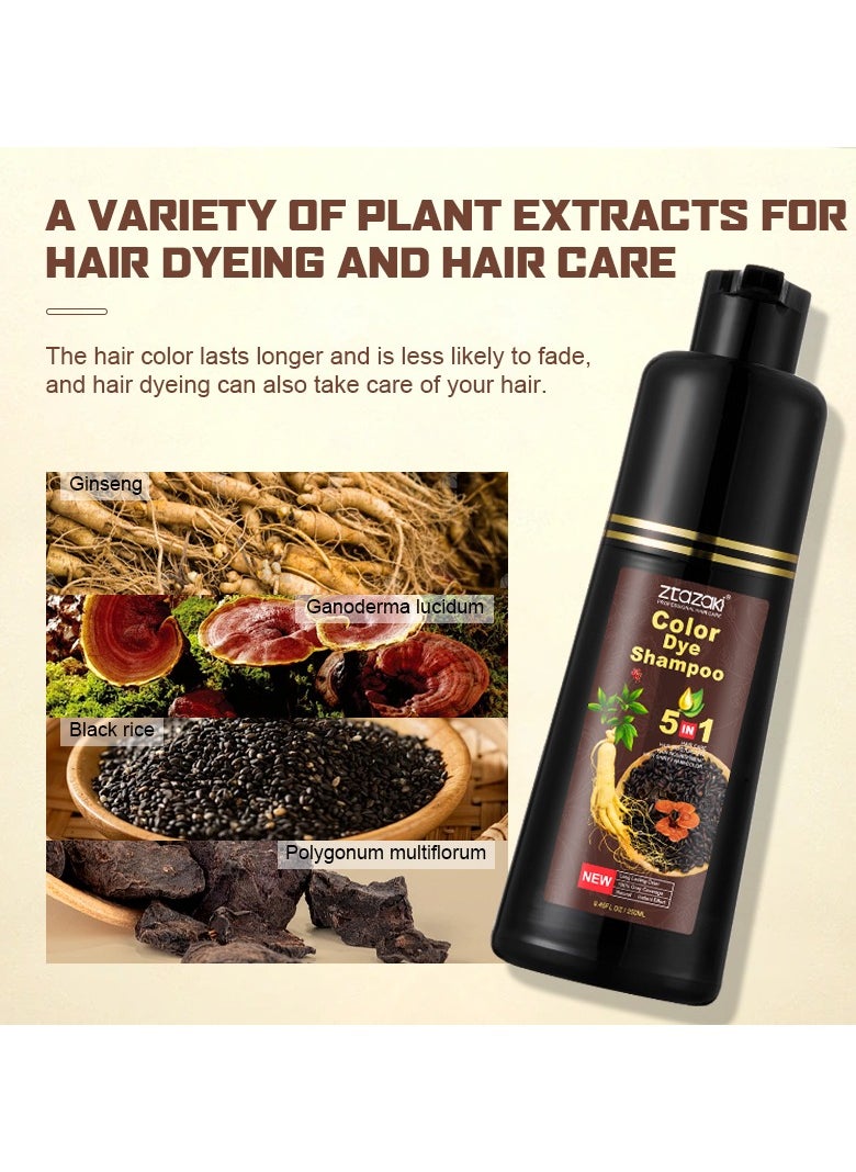 3 in 1 Hair Color Shampoo for Women – Covers Gray Hair Instantly, Dark Brown, with Ginseng, Argan Oil & Polygonum, Ammonia-Free, 250mL, At-Home Hair Dye Solution
