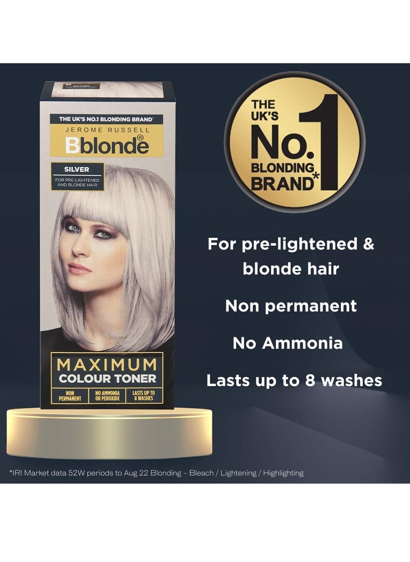 Russell Bblonde Maximum Colour Silver Toner Non Permanent Hair Toner for Pre Lightened and Naturally Blonde Hair Silver Hair Dye with No Ammonia or Peroxide Lasts up to 8 Washes 75ml