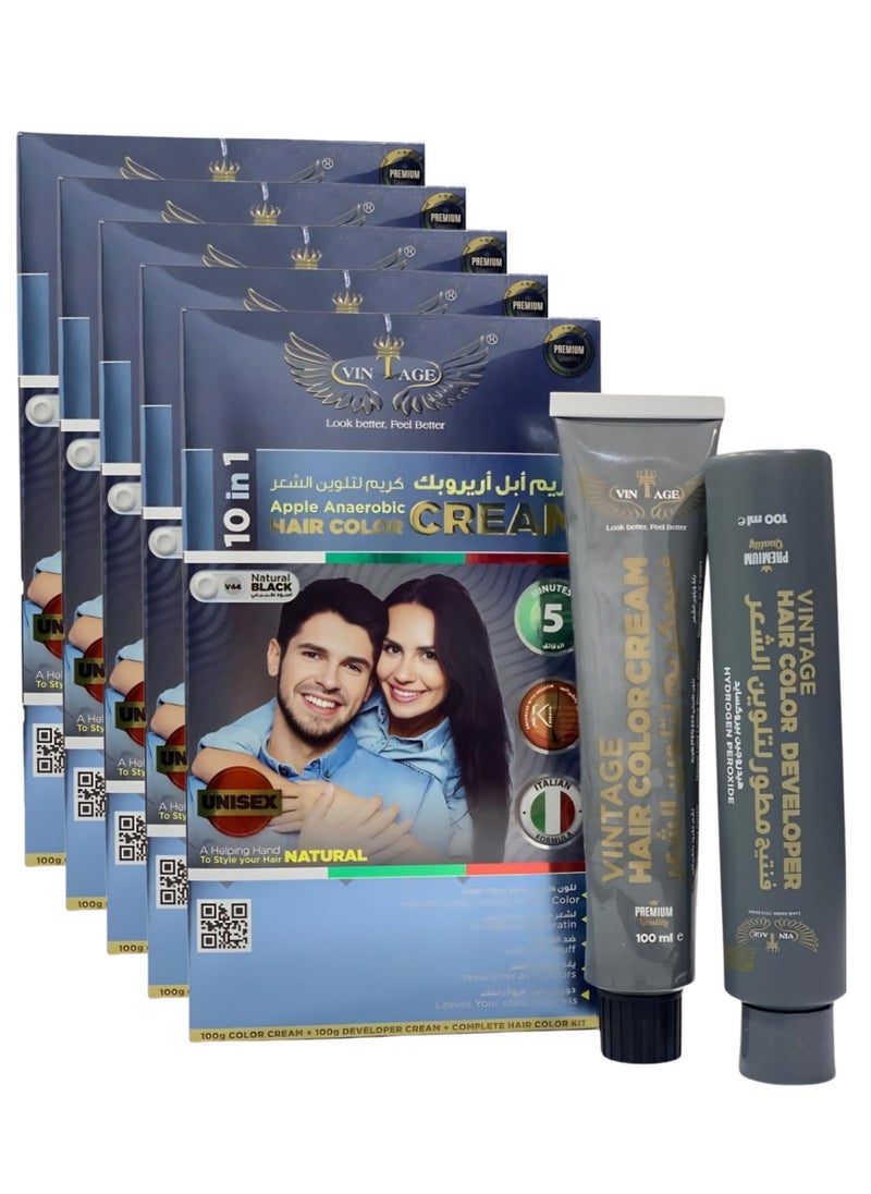 Vintage Apple Anaerobic Hair Cream – 100% Organic Hair Dye and Natural Hair Color Cream, 200ml (10-in-1), offered in three unique shades and scents. Pack of 5