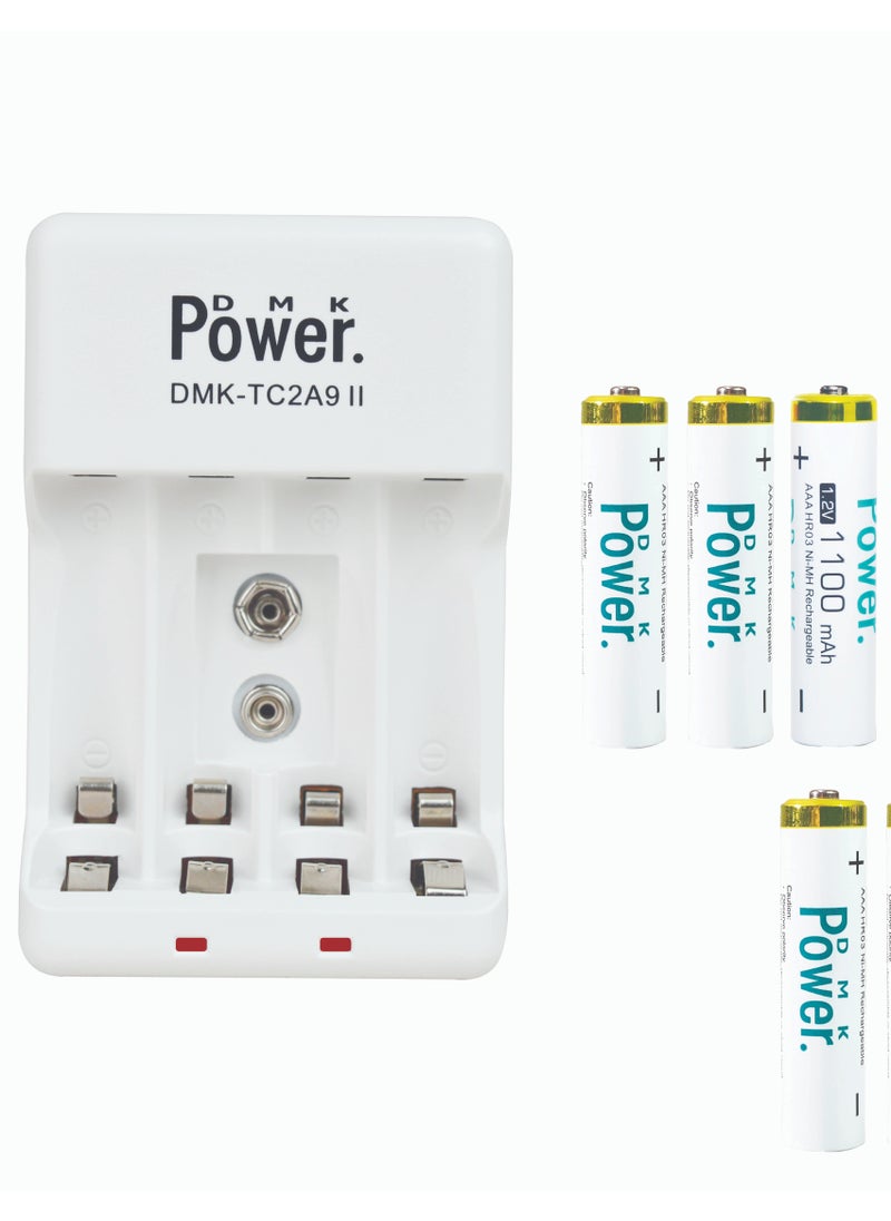 DMK Power 4pcs AA 2800mAh 1.2v NIMH Rechargeable Batteries with TC2A9 II AA AAA 9V Battery Charger - Compact and Efficient used for Home and Travel Use……