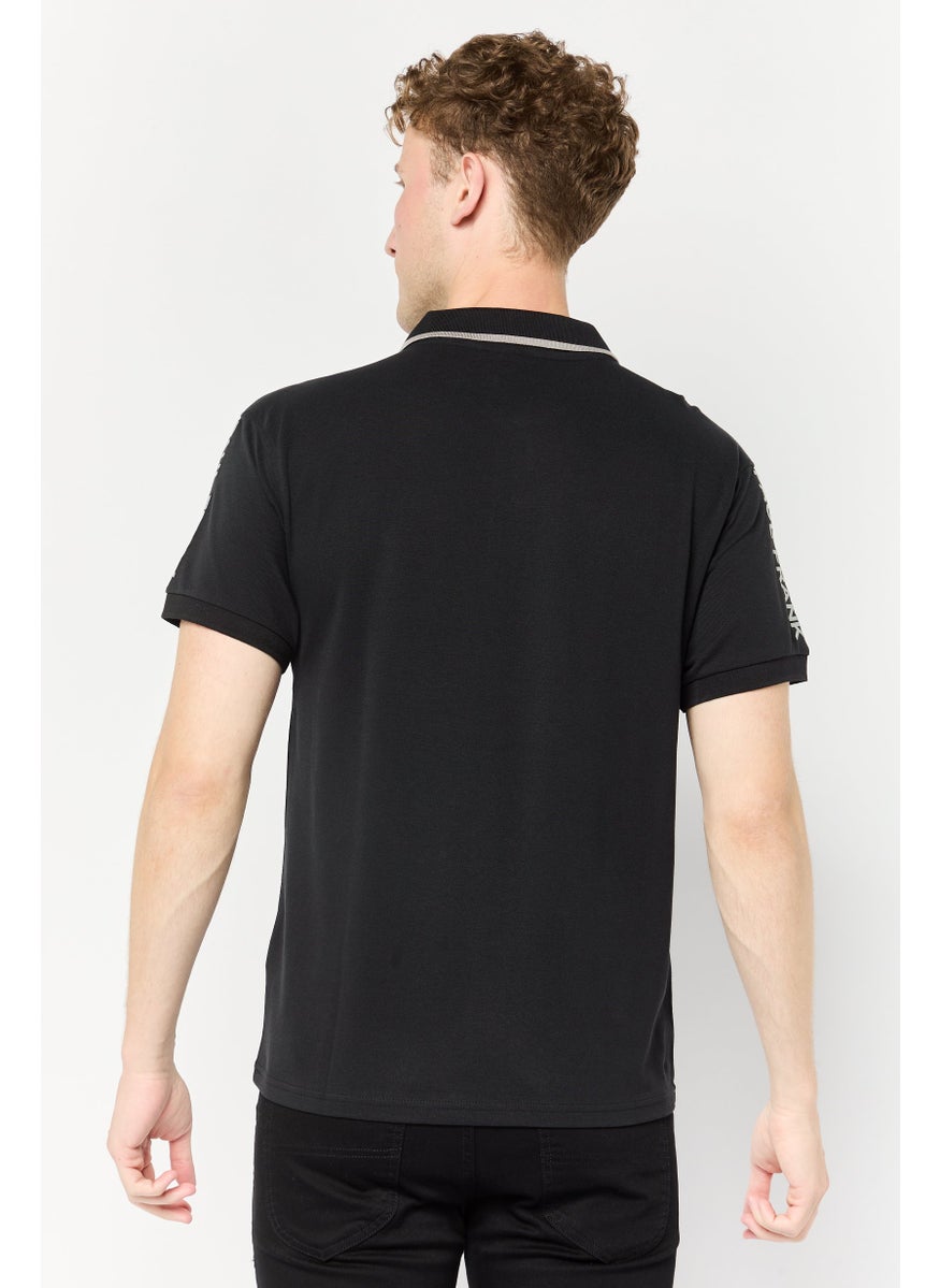 Men Regular Fit Brand Logo Short Sleeves Polo Shirt, Black
