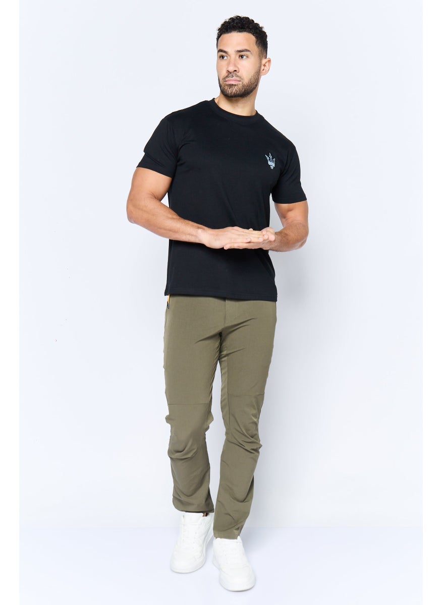 Men Crew Neck Short Sleeve Brand Logo T-Shirt, Black