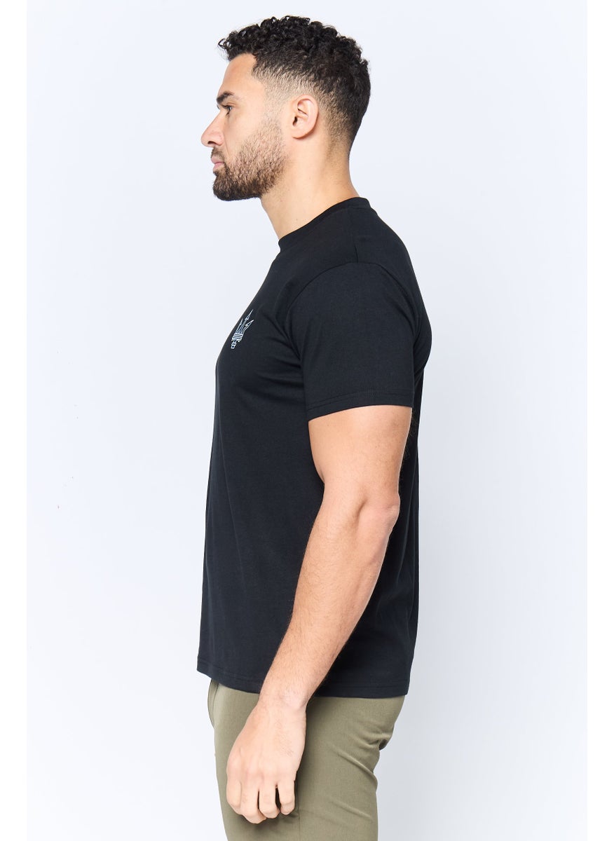Men Crew Neck Short Sleeve Brand Logo T-Shirt, Black