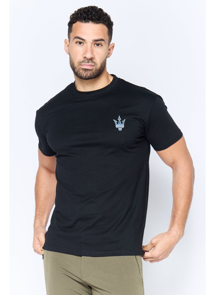 Men Crew Neck Short Sleeve Brand Logo T-Shirt, Black