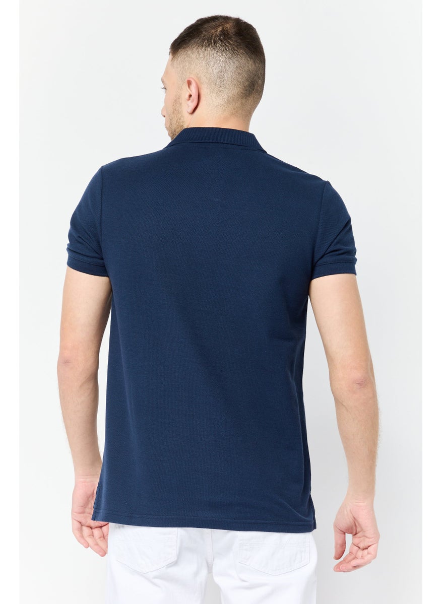 Men Regular Fit Brand Logo Short Sleeve Polo Shirt, Navy