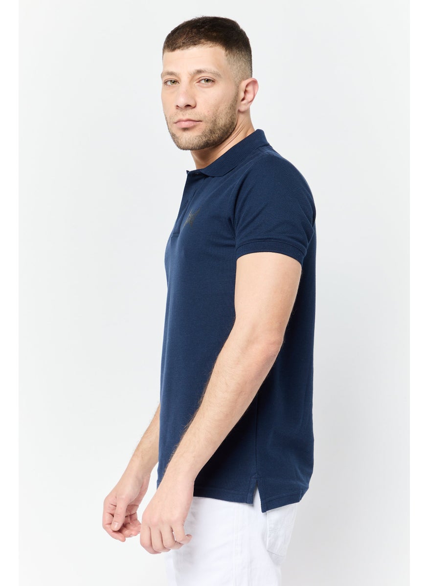 Men Regular Fit Brand Logo Short Sleeve Polo Shirt, Navy