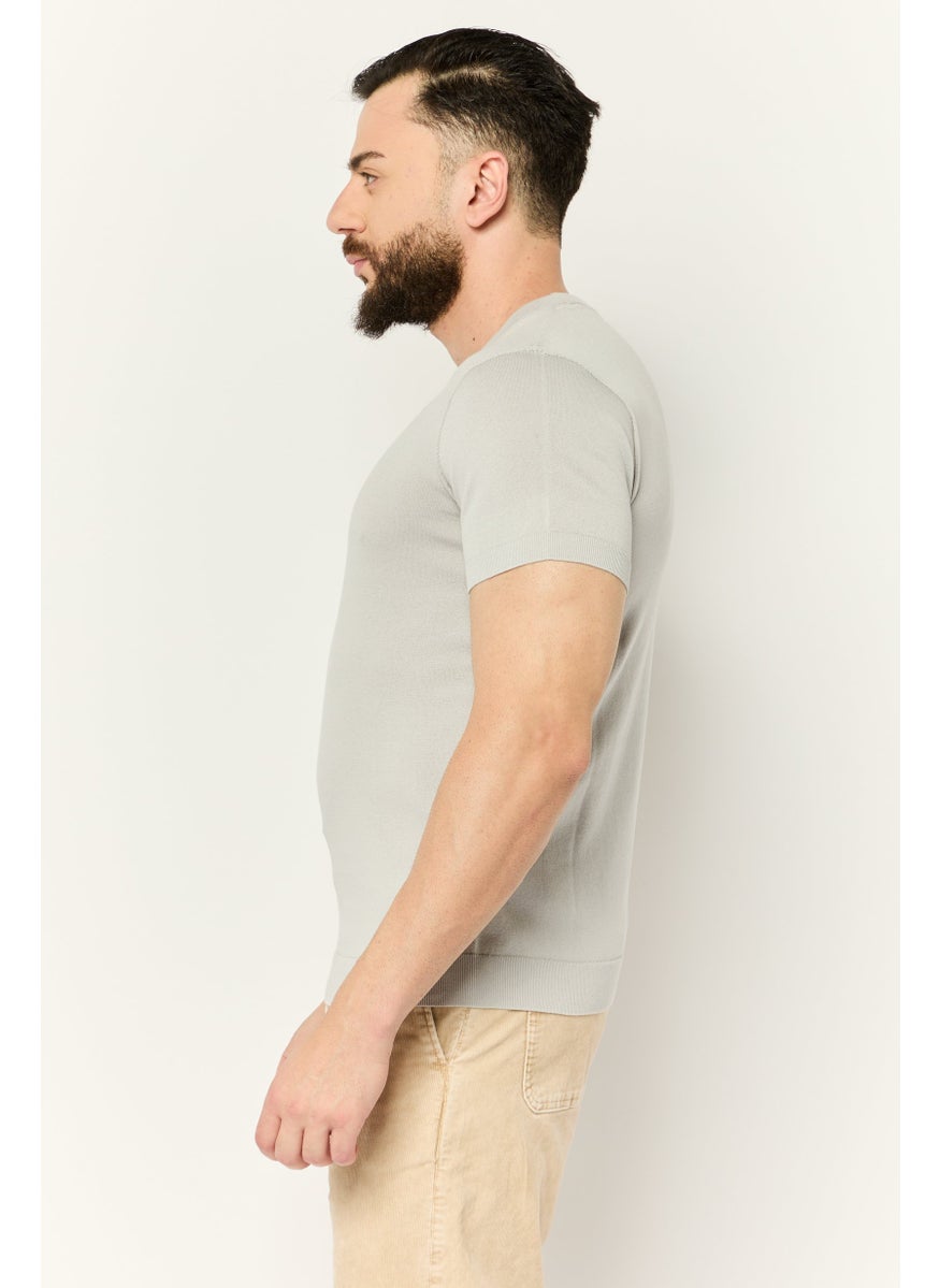 Men Crew Neck Short Sleeves Plain T-Shirt, Grey