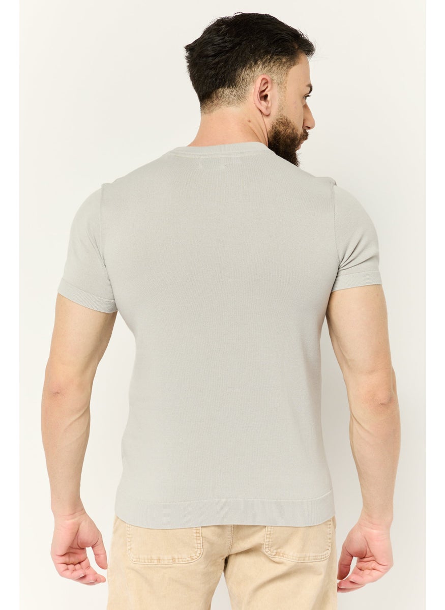Men Crew Neck Short Sleeves Plain T-Shirt, Grey