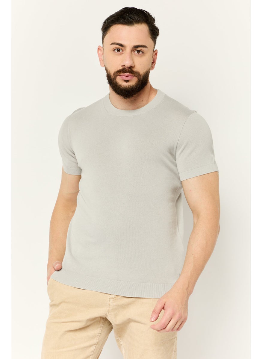 Men Crew Neck Short Sleeves Plain T-Shirt, Grey