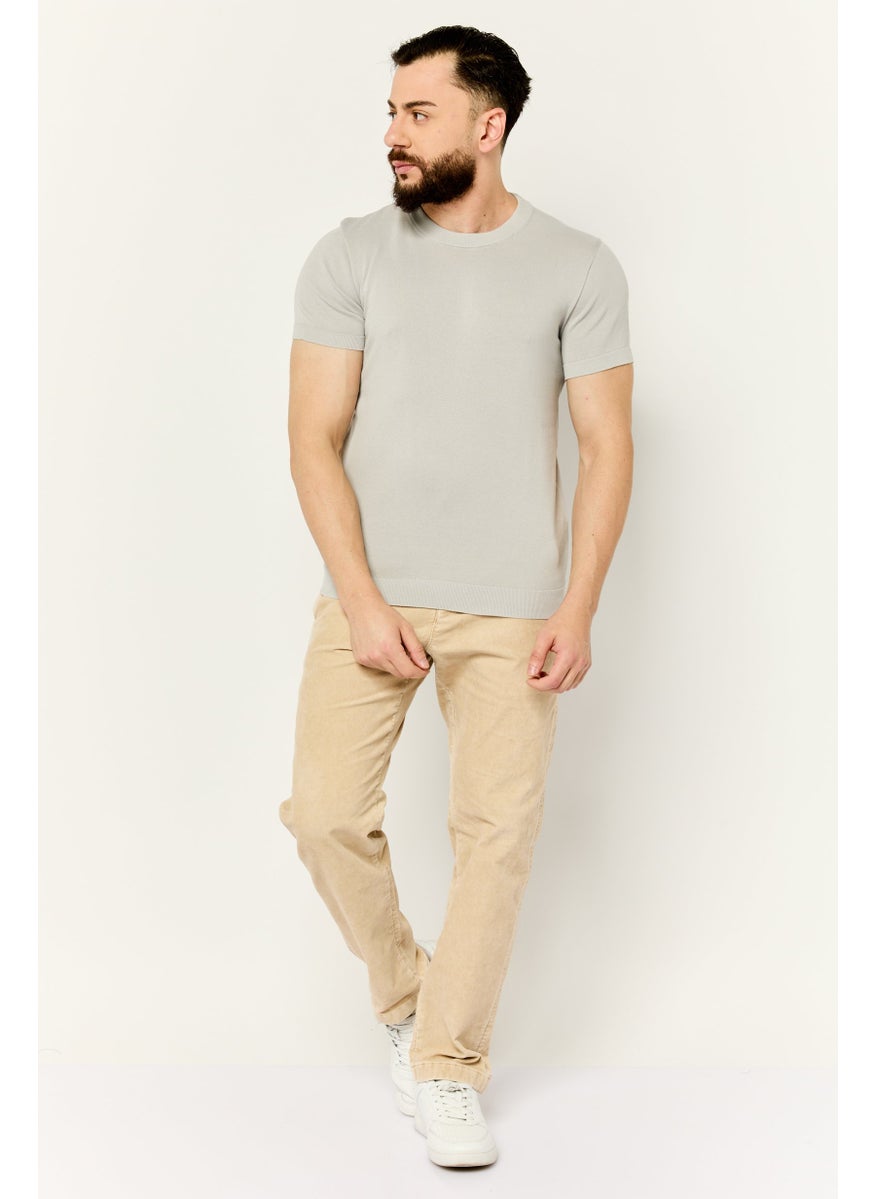 Men Crew Neck Short Sleeves Plain T-Shirt, Grey