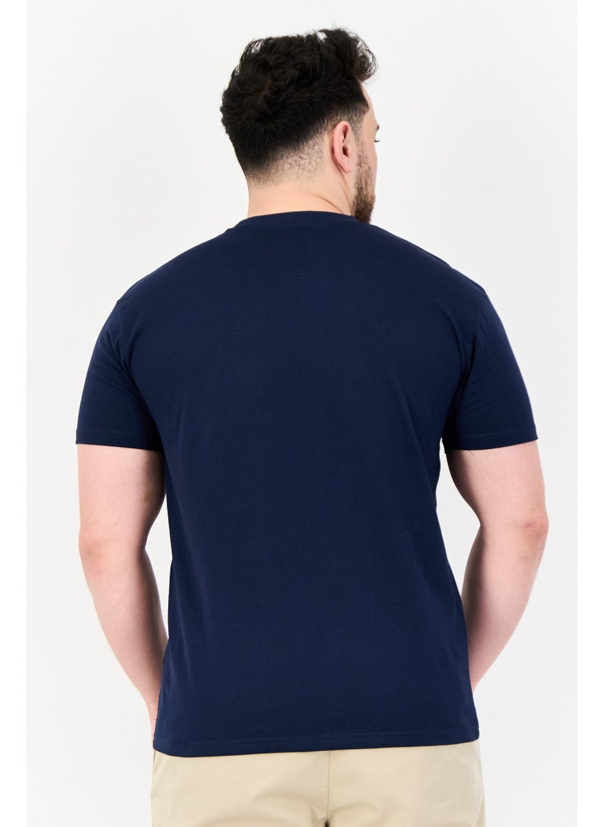Men Crew Neck Short Sleeves Brand Logo T-shirt, Navy